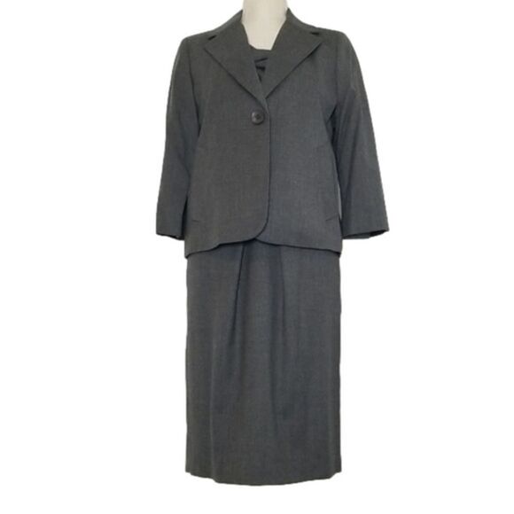 Talbots Women's Vintage two piece midi Dress and Blazer vintage suit dark‎ grey - Picture 2 of 16